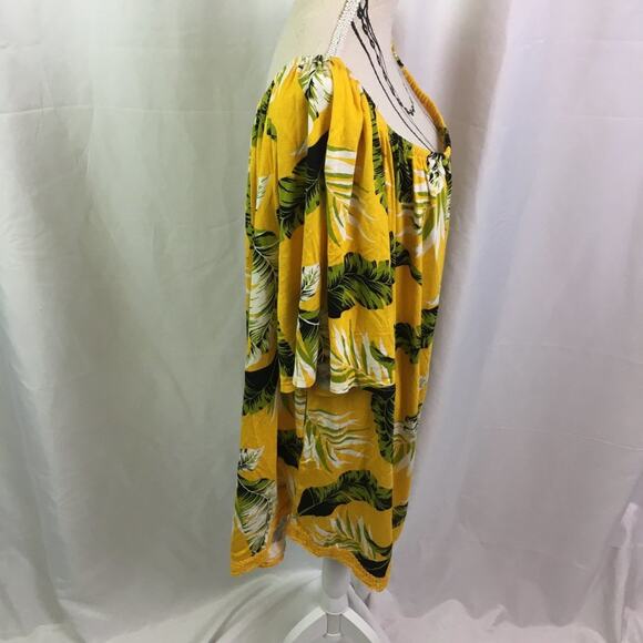 Lone & Lux Leaf Pattern Top Yellow Green 1X - Picture 2 of 15